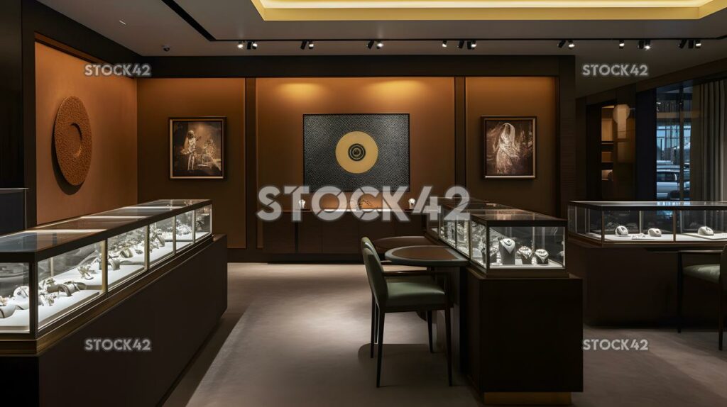 A high-end luxury watch store with multiple displays