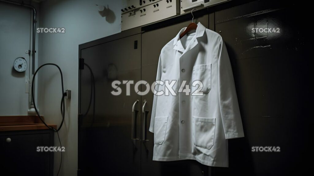 A lab coat hanging on a hook in a science lab one