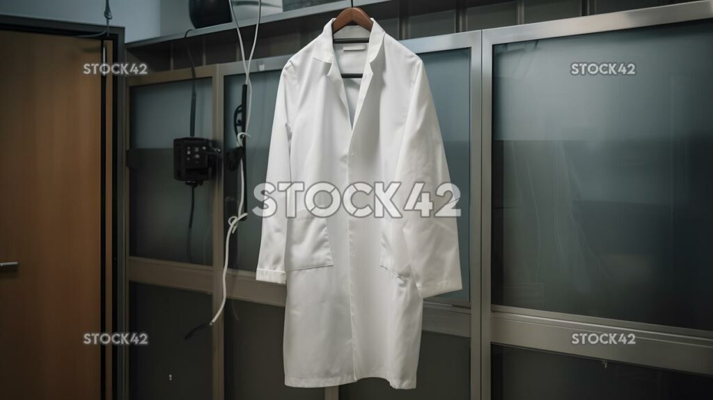 A lab coat hanging on a hook in a science lab two