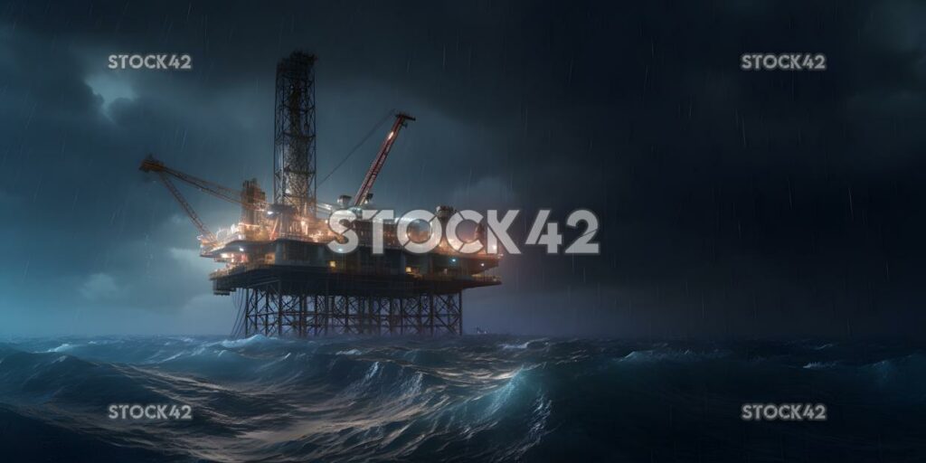 A large oil rig in the middle of the ocean Hyper-realisti