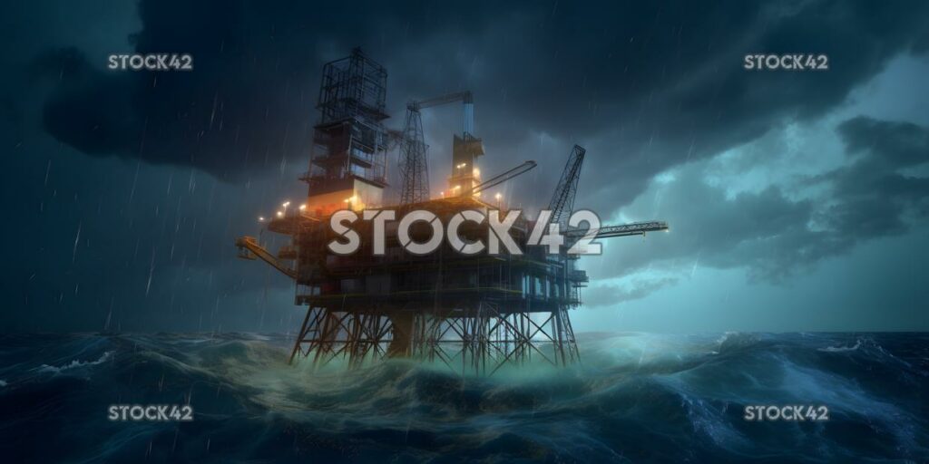 A large oil rig in the middle of the ocean Hyper-realisti one