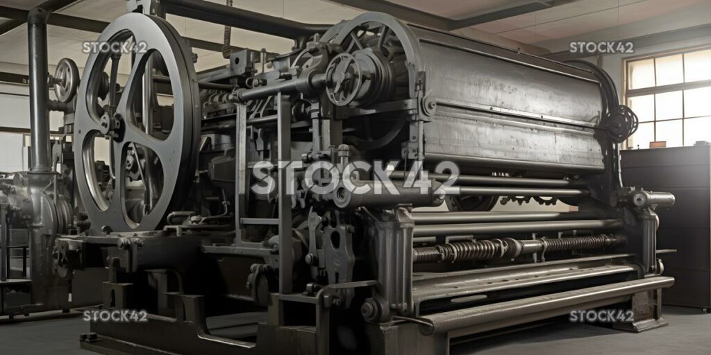 A large printing press used for printing newspapers or ma