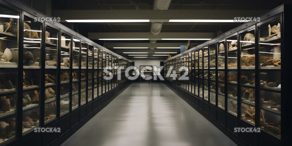 A large room with shelves filled with preserved specimens