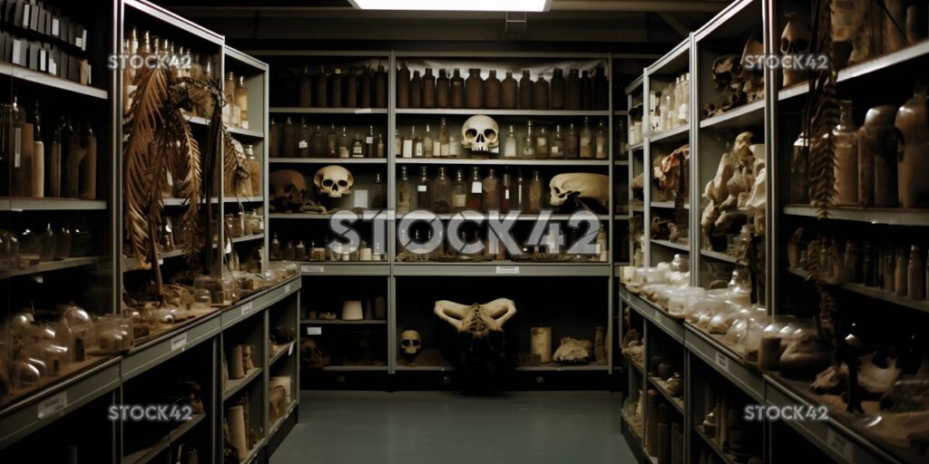 A large room with shelves filled with preserved specimens one