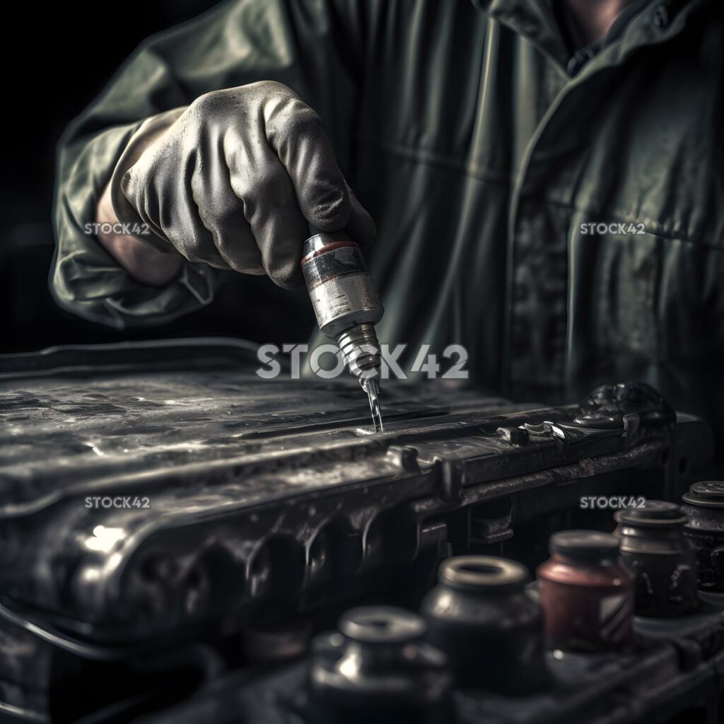 A mechanic changing a car spark plugs Hyper-realistic tex