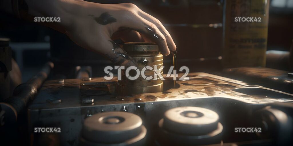 A mechanic changing the oil in a car engine Hyper-realist