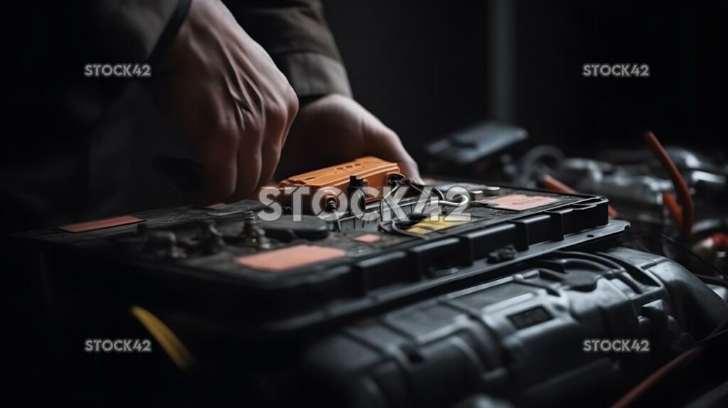 A mechanic checking a car battery with a multimeter Hyper one