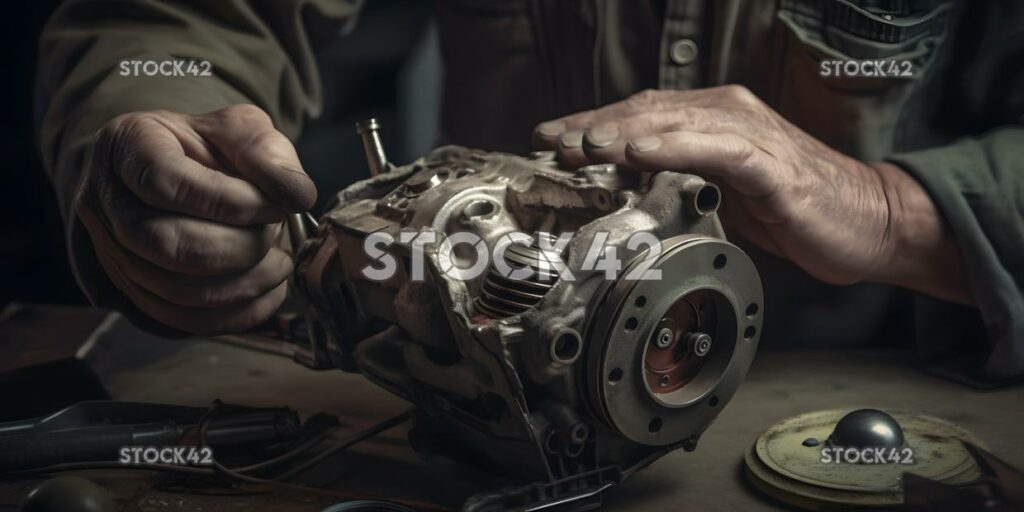 A mechanic replacing a car alternator Hyper-realistic one