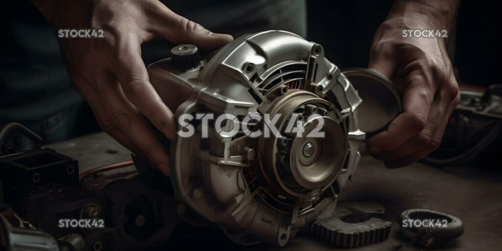 A mechanic replacing a car alternator Hyper-realistic three