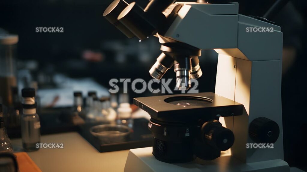 A microscope being used to examine a biological sample three