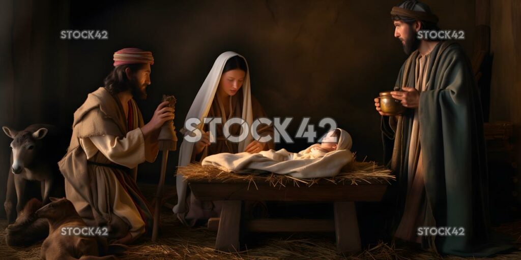 A nativity scene with the baby Jesus Mary and Joseph Hype