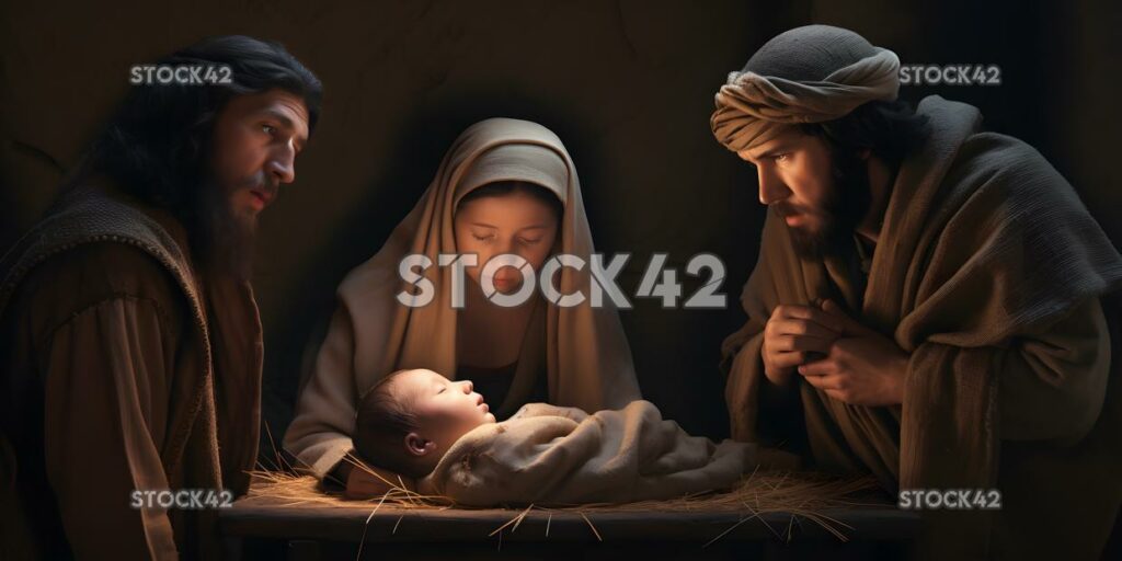 A nativity scene with the baby Jesus Mary and Joseph Hype one