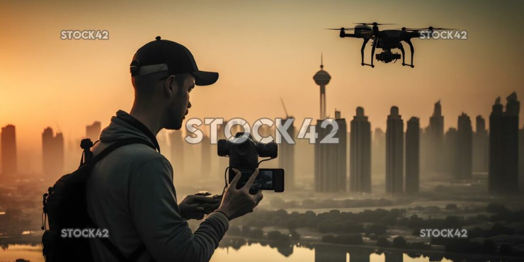 A person using a drone to capture aerial footage of a lan