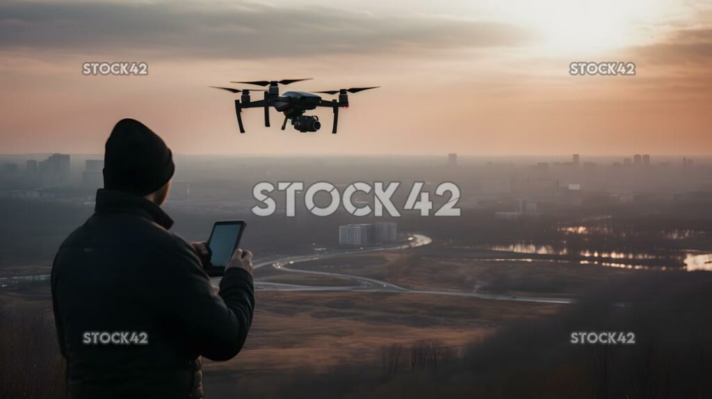 A person using a drone to capture aerial footage of a lan one