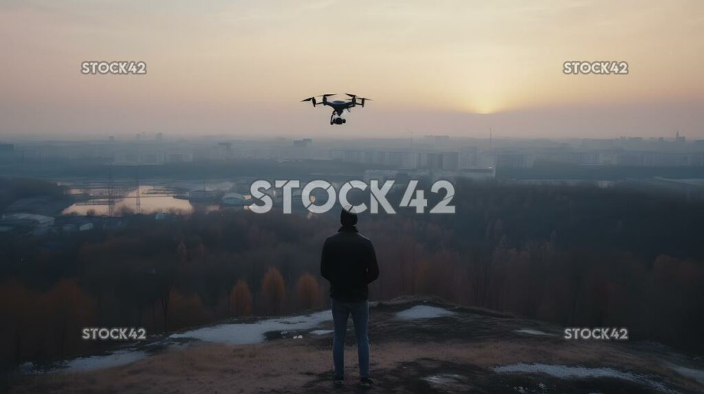 A person using a drone to capture aerial footage of a lan two