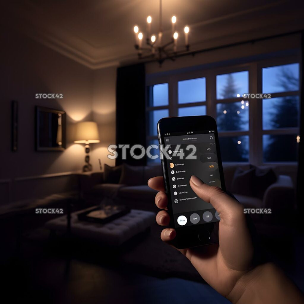 A person using a mobile app to control the lighting and a