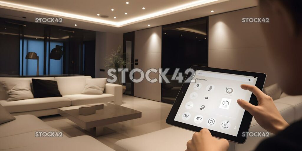 A person using a tablet device to control home automation