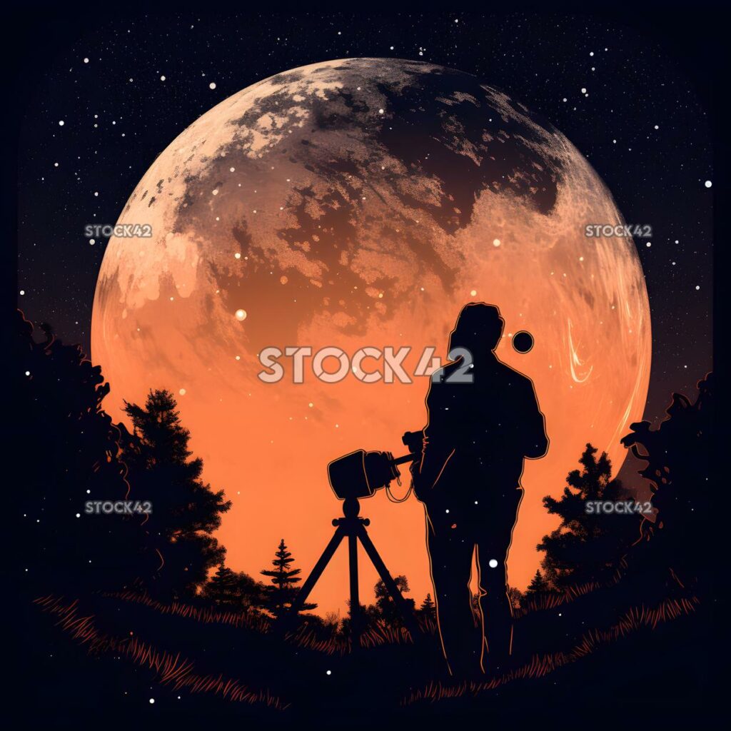 A person using a telescope to observe the stars and plane three