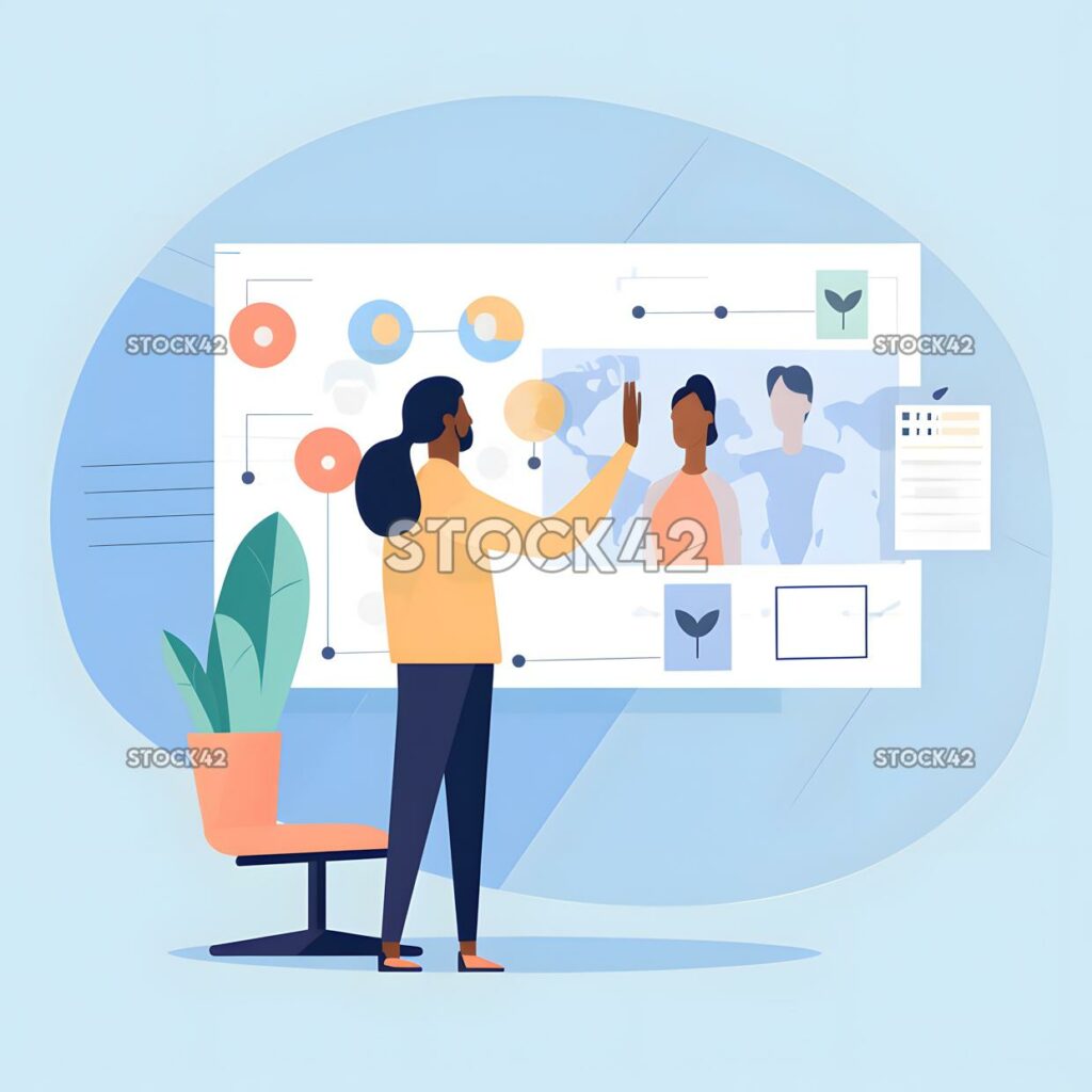 Una persona que usa una pizarra virtual para colaborar con o