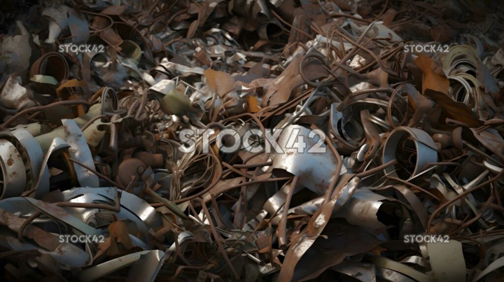 A pile of industrial scrap metal waiting to be recycled c one