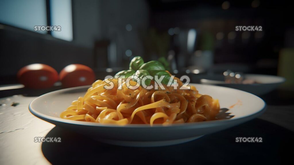 Un plato de pasta casera con una rica salsa de tomate y fr tres