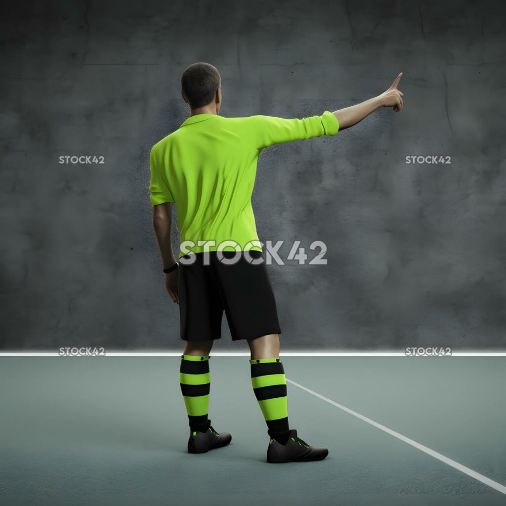 A referee pointing to the penalty spot to award a penalty