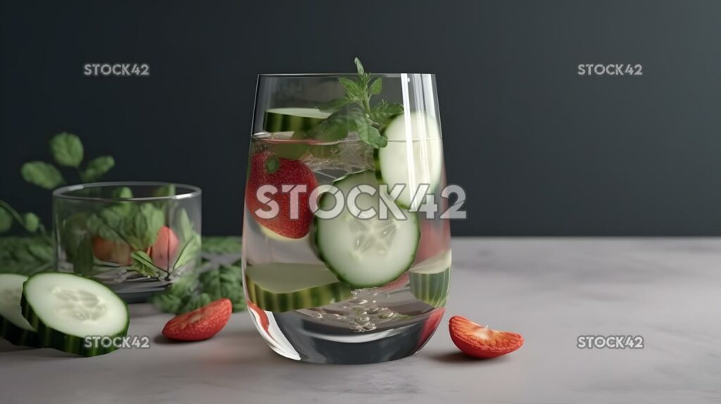 Un refrescante vaso de agua con infusión de frutas con cuc en rodajas