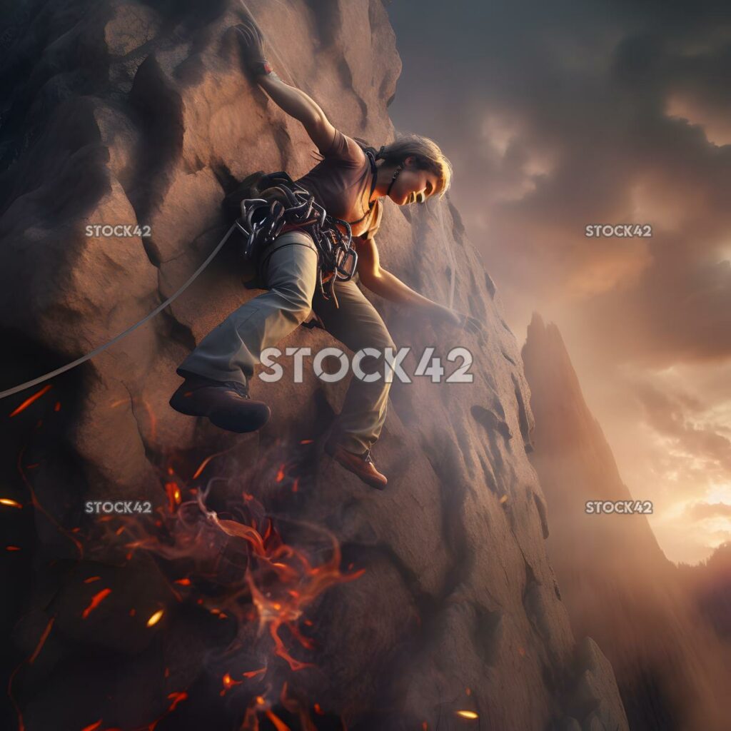 A rock climber scaling a steep cliff face Hyper-realistic