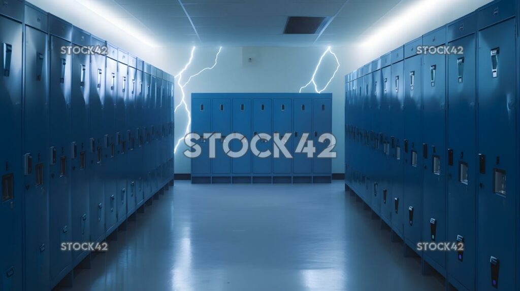 A row of lockers in a school hallway dynamic lightning