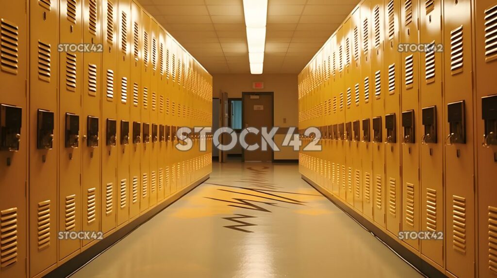 A row of lockers in a school hallway dynamic lightning one