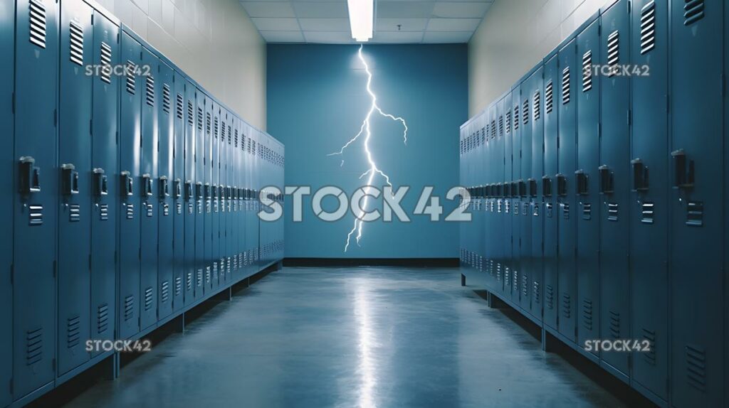 A row of lockers in a school hallway dynamic lightning two