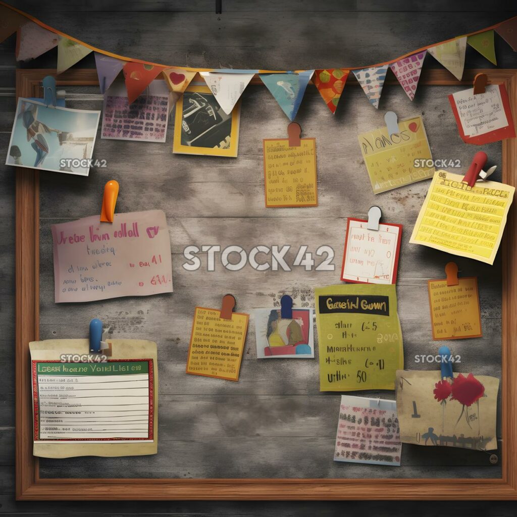 A school bulletin board with reminders and announcements_