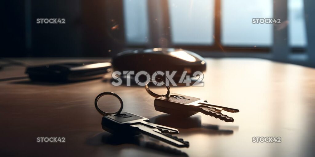 A set of car keys on a desk dynamic lightning