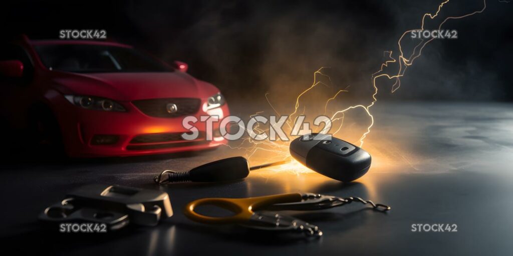 A set of car keys on a desk dynamic lightning one