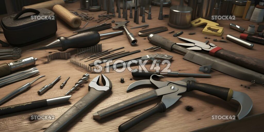 A set of tools including hammers screwdrivers and pliers  three