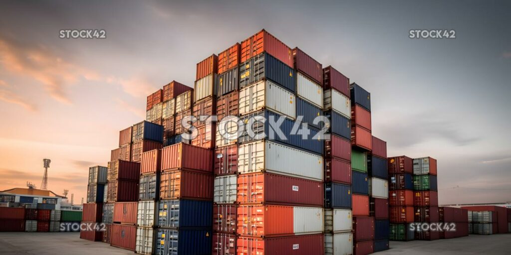 A shipping container yard with numerous containers stacke