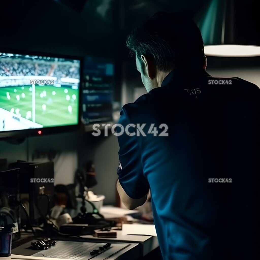 A shot of the referee checking the VAR monitor to review_