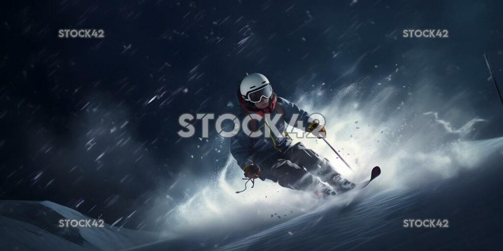 A skier navigating a mogul field with knees bent and pole