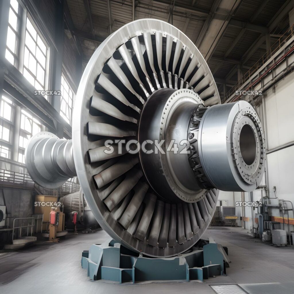 A spinning turbine in a power plant