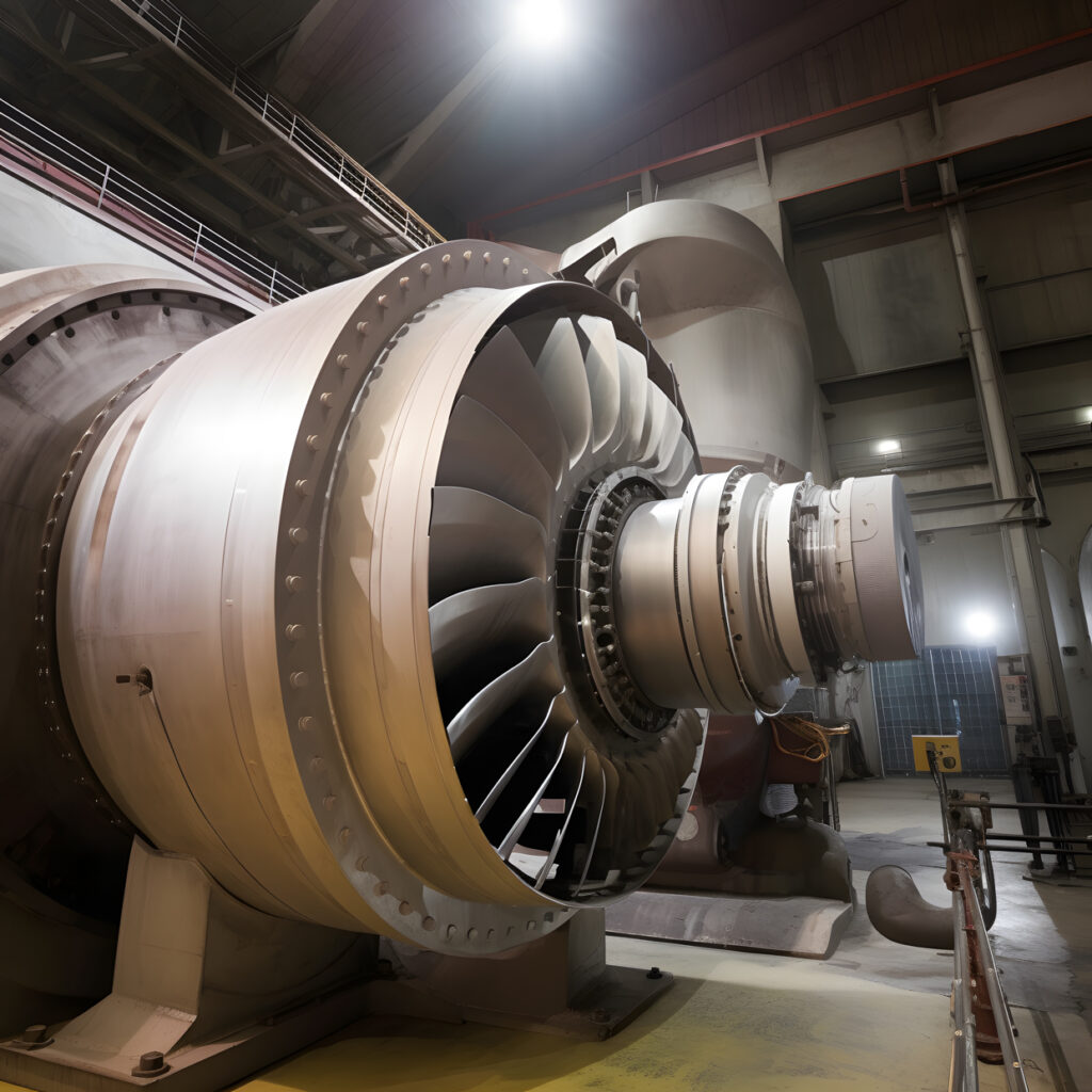 A spinning turbine in a power plant one