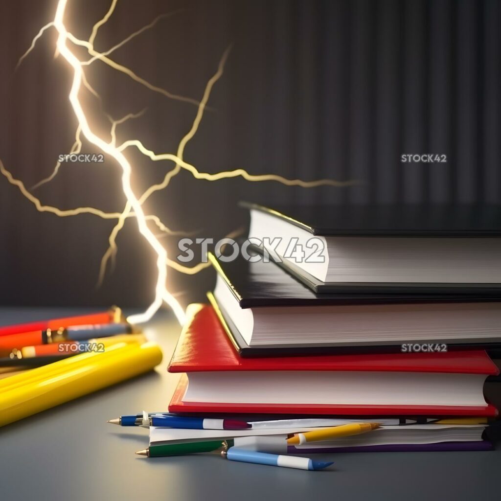 A stack of business books on a desk with a pencil and not