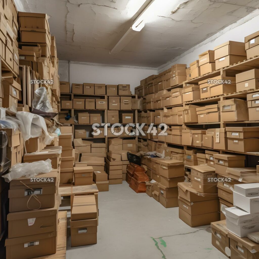 A storage room full of various sizes and colors of cardbo