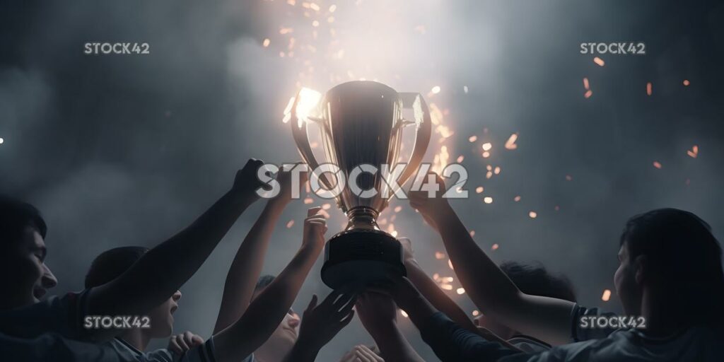 A team lifting the championship trophy after winning the_