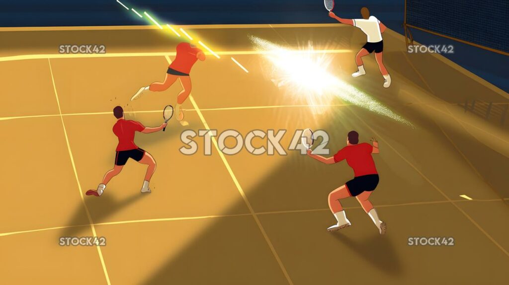 A team running towards the net to receive a serve from th