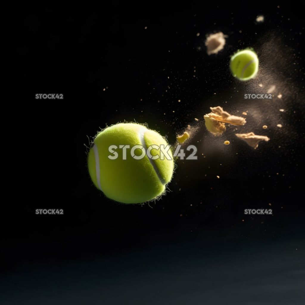 A tennis ball flying through the air after being hit by a