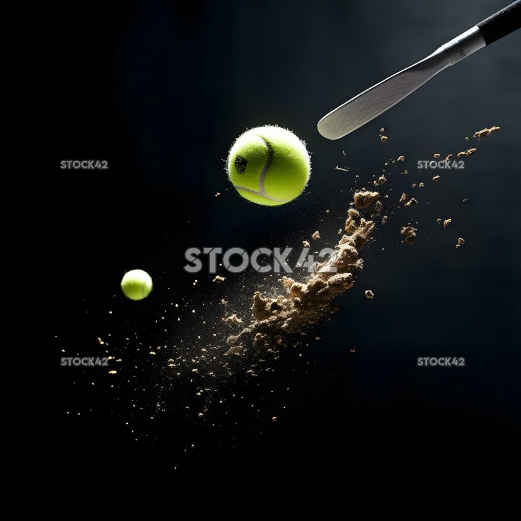 A tennis ball flying through the air after being hit by a one