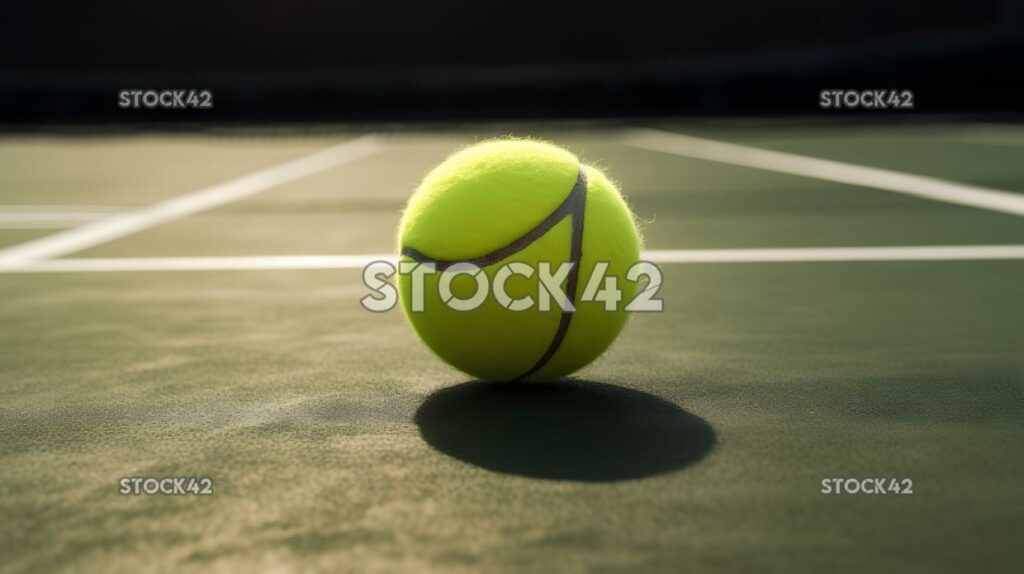 A tennis ball on the court ready to be served and set the