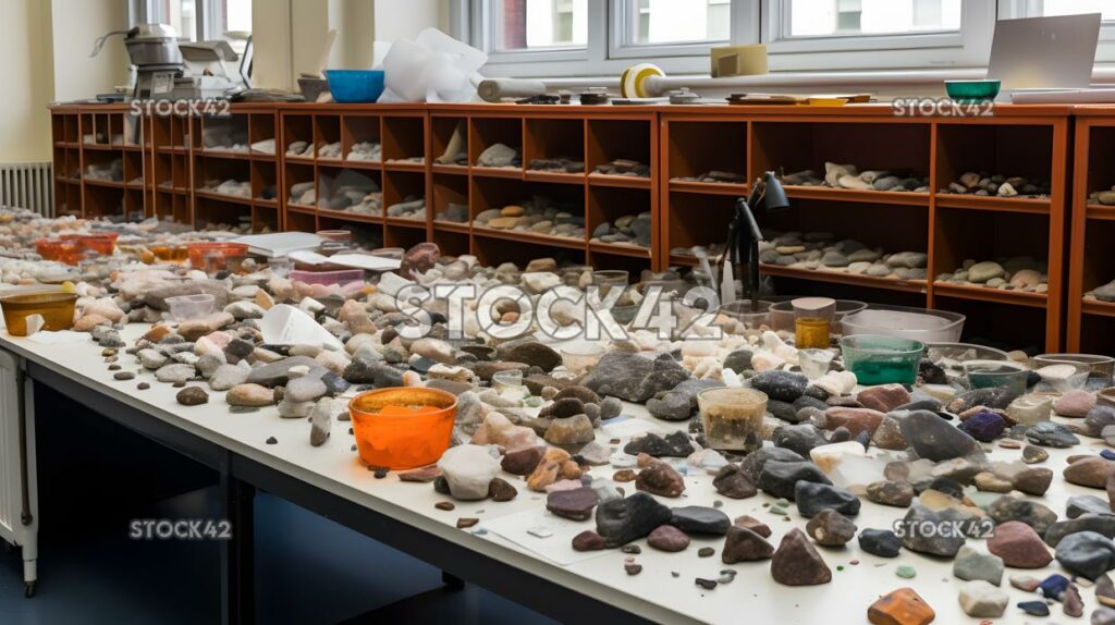 A university geology lab with rock samples and equipment_