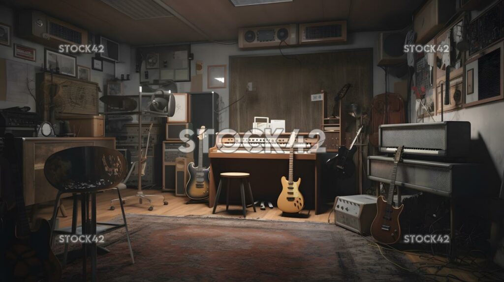 A university music studio filled with instruments and rec two