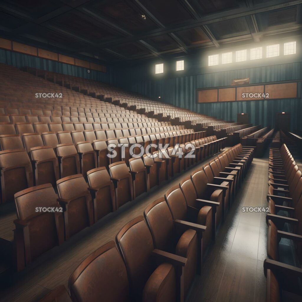 Una vista de una gran sala de conferencias llena de asientos vacíos ci